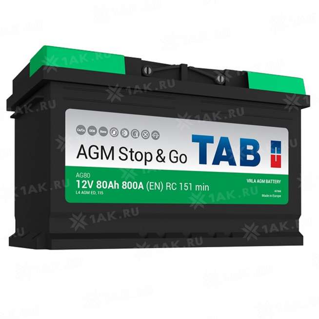 Аккумулятор TAB AGM Stop&amp;Go (80 Ah, 12 V) Обратная, R+ L4 арт.213080/L4 AGM (AG80) 0