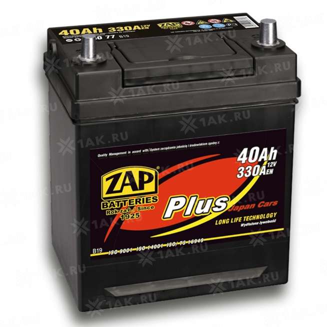 Аккумулятор ZAP PLUS (40 Ah, 12 V) Обратная, R+ B19 арт.540 77 0