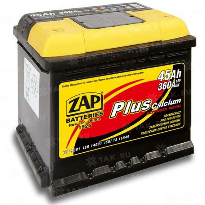 Аккумулятор ZAP PLUS (45 Ah, 12 V) Прямая, L+ L1 арт.545 65 0