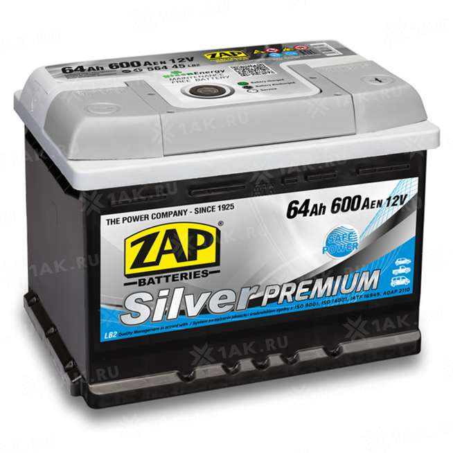 Аккумулятор ZAP PREMIUM (64 Ah, 12 V) Обратная, R+ LB2 арт.564 45 0