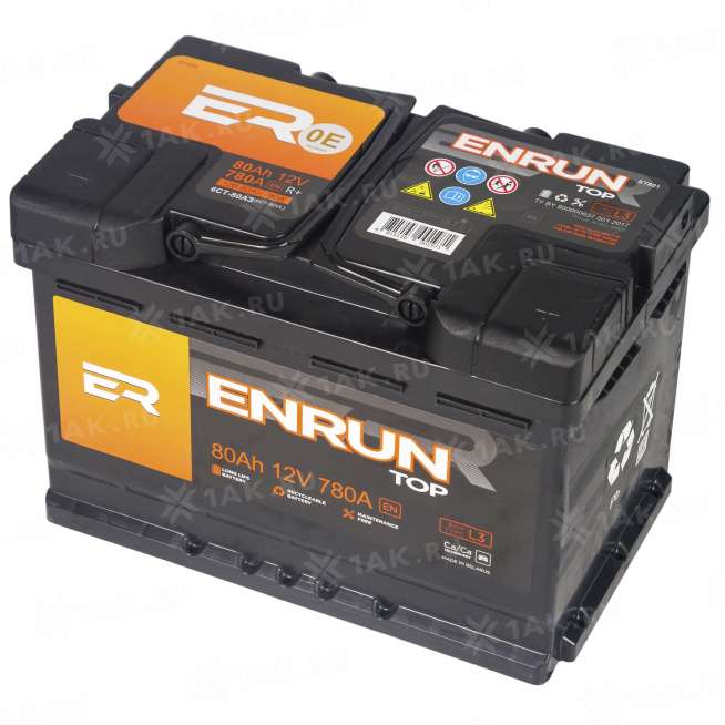 Аккумулятор ENRUN TOP (80 Ah, 12 V) Обратная, R+ L3 арт.ET800 2