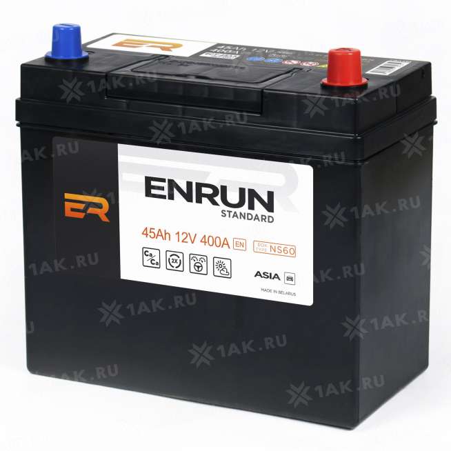 Аккумулятор ENRUN STANDARD Asia (45 Ah, 12 V) Обратная, R+ B24 арт.ESA450 0