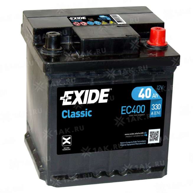 Аккумулятор EXIDE STANDARD (40 Ah, 12 V) Обратная, R+ L0 арт.EC400 0