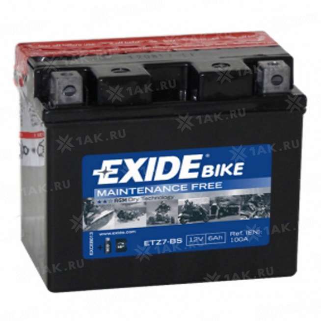 Аккумулятор EXIDE BIKE (6 Ah, 12 V) Обратная, R+ YTX7L-BS арт.YTX7L-BS 0