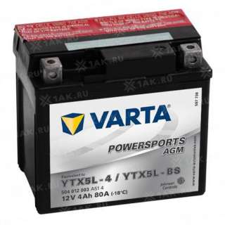Аккумулятор VARTA Powersports AGM (4 Ah, 12 V) R+ YTX5L-BS арт.504012003-549623