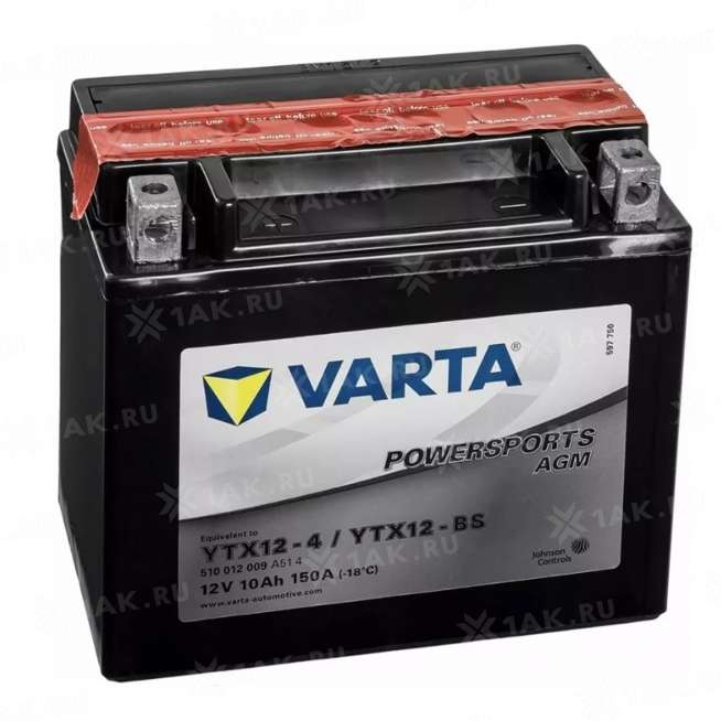 Аккумулятор VARTA Powersports AGM (10 Ah, 12 V) Прямая, L+ YTX12-BS арт.510012009-549645 0