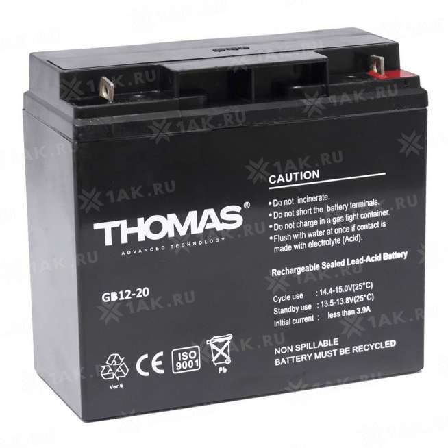 Аккумулятор THOMAS (20 Ah,12 V) AGM 181x77x167 мм 5 кг 0