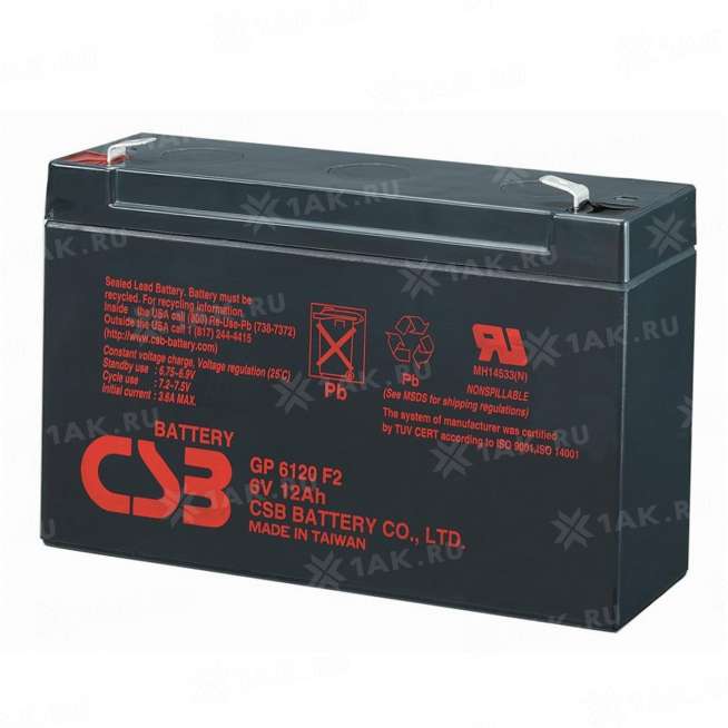 Аккумулятор CSB (12 Ah,6 V) AGM 151x50x94 мм 1.85 кг 0