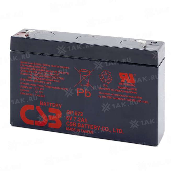 Аккумулятор CSB (7.2 Ah,6 V) AGM 151x34x100 мм 1.22 кг 0