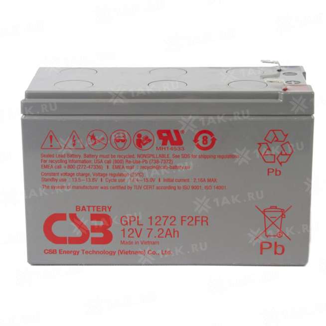 Аккумулятор CSB (7.2 Ah,12 V) AGM 151x65x94 мм 2.6 кг 2