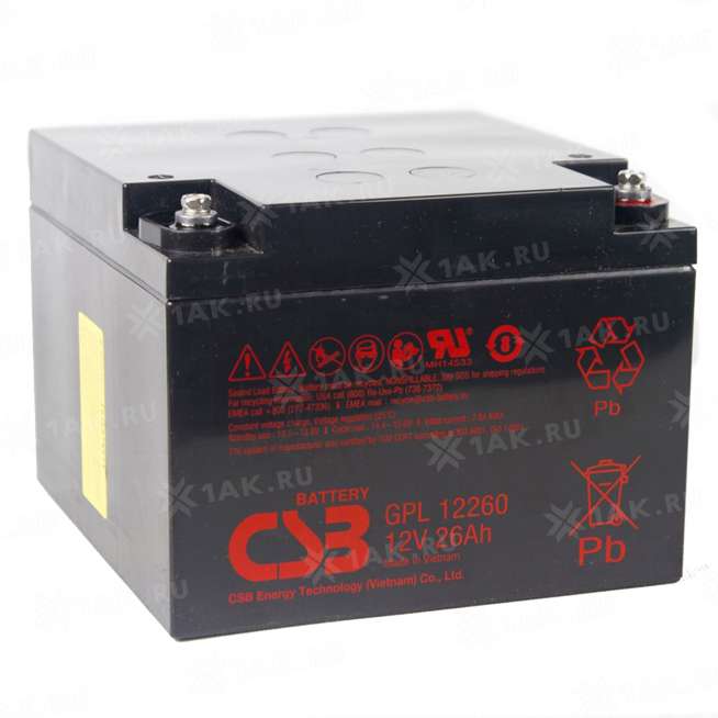 Аккумулятор CSB (26 Ah,12 V) AGM 166x175x125 мм 8.3 кг 1
