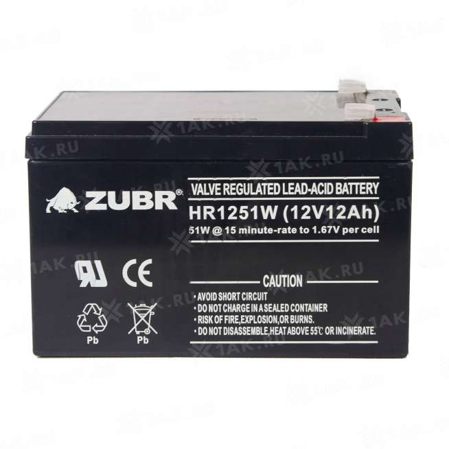 Аккумулятор ZUBR (12 Ah,12 V) AGM 151x98x94/100 мм 4 кг 1
