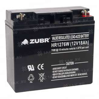 Аккумулятор ZUBR (18 Ач,12 V) AGM 181x77x167 мм 5.7 кг 6