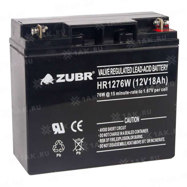 Аккумулятор ZUBR (18 Ah,12 V) AGM 181x77x167 мм 5.7 кг 0