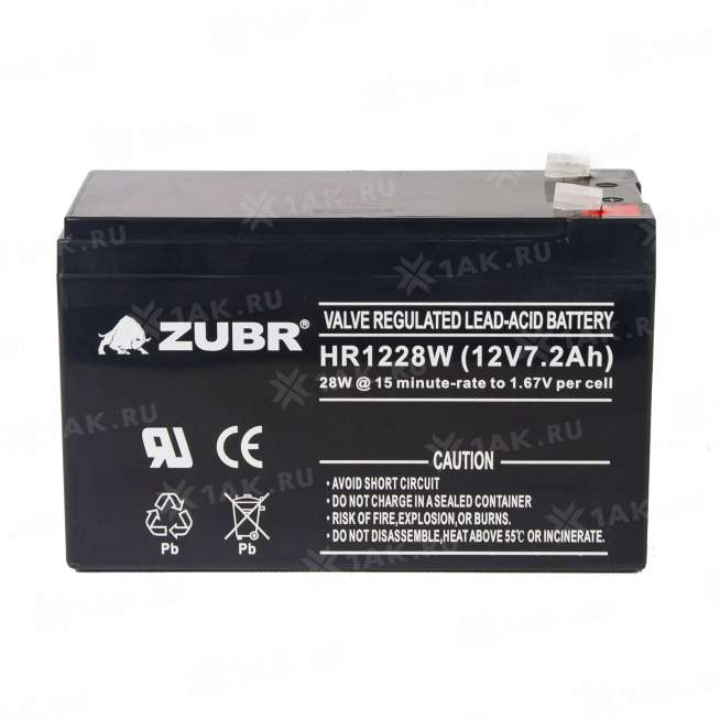 Аккумулятор ZUBR (7.2 Ah,12 V) AGM 151x65x94/100 мм 2.5 кг 0