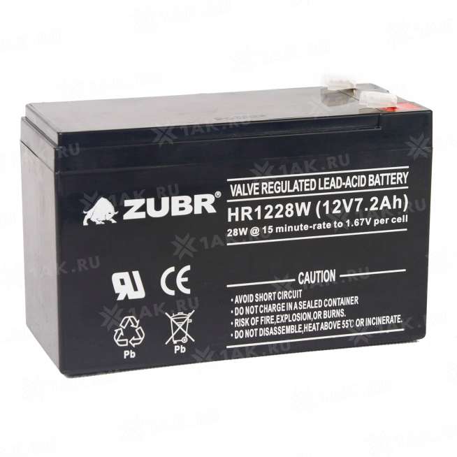 Аккумулятор ZUBR (7.2 Ah,12 V) AGM 151x65x94/100 мм 2.5 кг 2