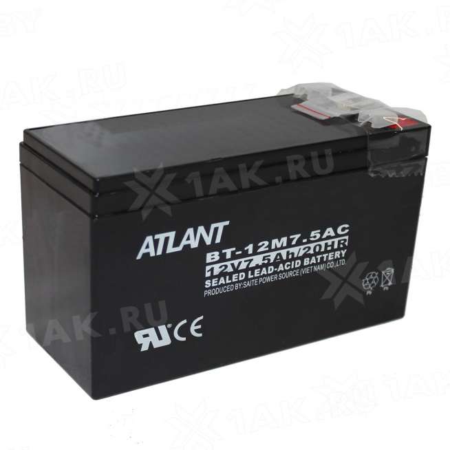 Аккумулятор ATLANT (7.5 Ah,12 V) AGM 151x65x94 мм 2.28 кг 0