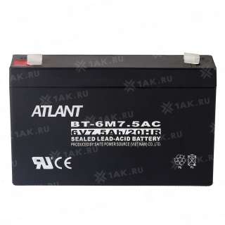 Аккумулятор ATLANT (7.5 Ah,6 V) AGM 151x34x94 мм 1.12 кг