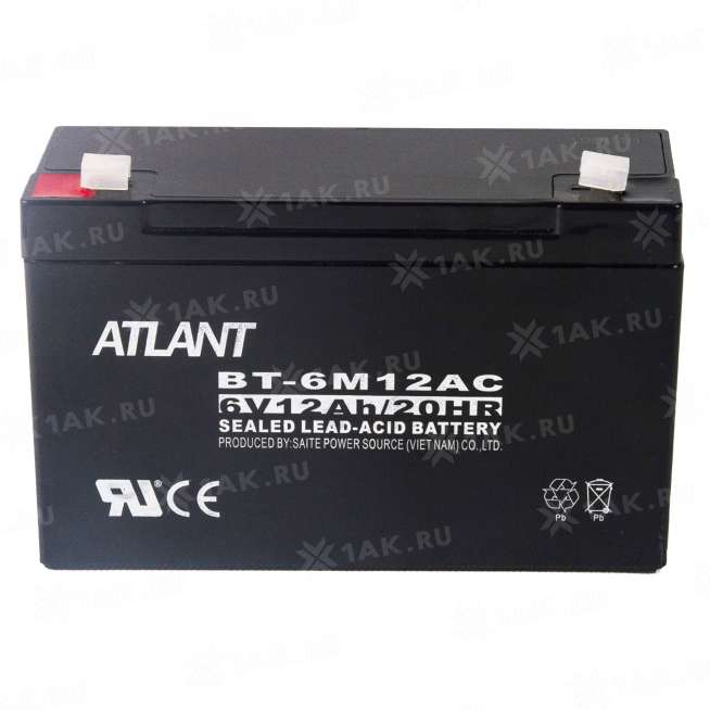 Аккумулятор ATLANT (12 Ah,6 V) AGM 151x50x94 мм 1.6 кг 0