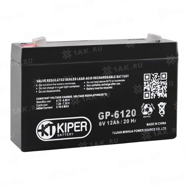 Аккумулятор KIPER (12 Ah,6 V) AGM 151x50x94 мм 1.85 кг 0