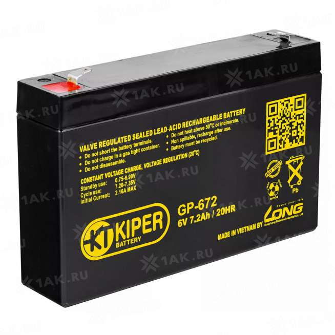 Аккумулятор KIPER (7.2 Ah,6 V) AGM 151x34x94 мм 1.13 кг 0