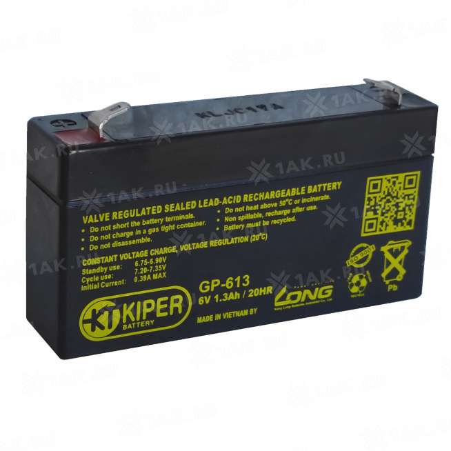 Аккумулятор KIPER (1.3 Ah,6 V) AGM 97x24x51 мм 0.29 кг 0