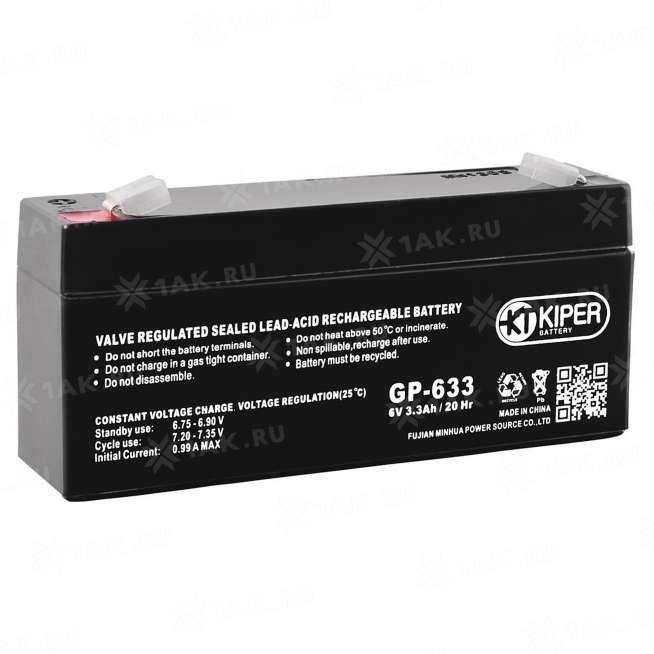 Аккумулятор KIPER (3.3 Ah,6 V) AGM 134x34x60 мм 0.63 кг 0