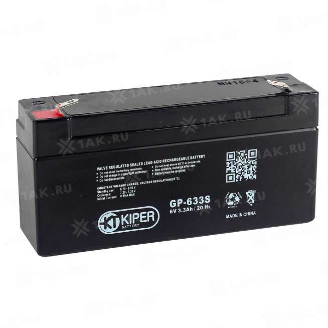 Аккумулятор KIPER (3.3 Ач,6 V) AGM 134x34x60 мм 0.63 кг 0