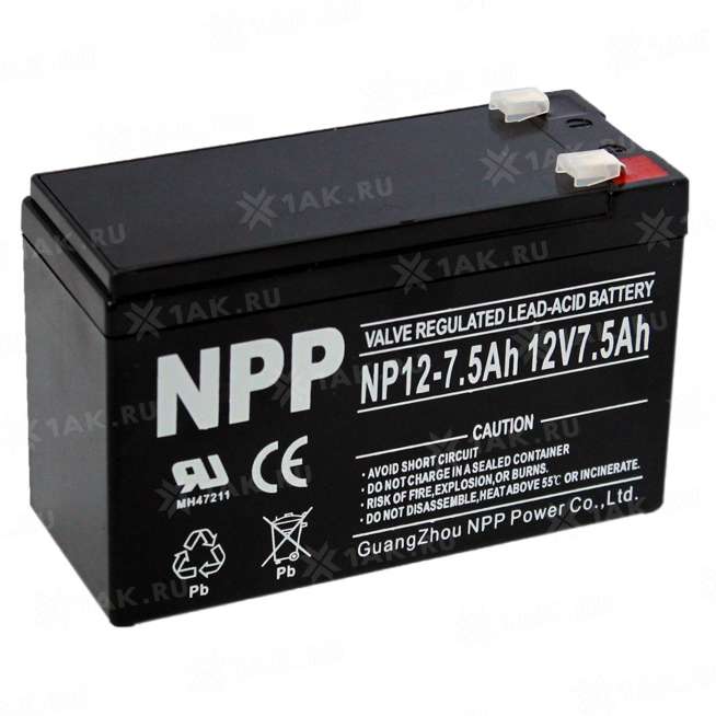 Аккумулятор NPP (7.5 Ah,12 V) AGM 151x65x94 мм 2.25 кг 7