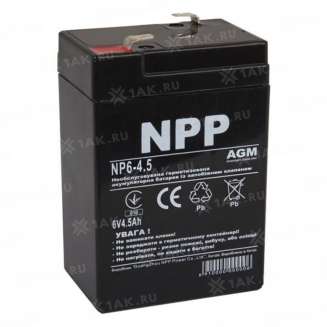 Аккумулятор NPP (4.5 Ah,6 V) AGM 70x47x106 мм 0.76 кг 7