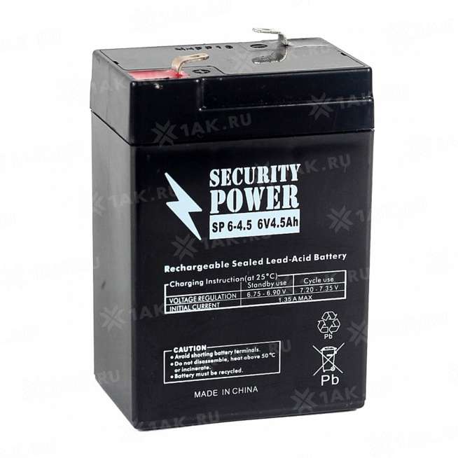 Аккумулятор SECURITY POWER (4.5 Ah,6 V) AGM 70x47x106 мм 1.63 кг 0