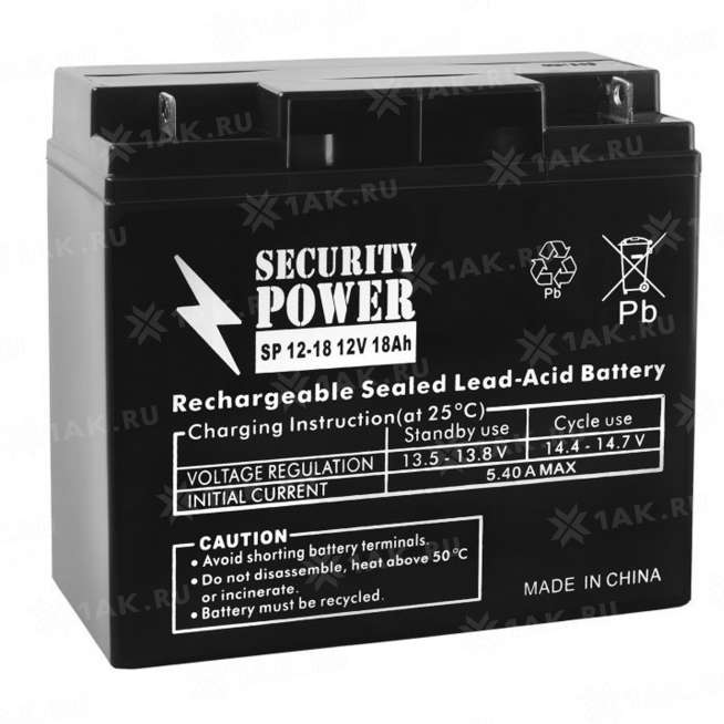 Аккумулятор SECURITY POWER (18 Ah,12 V) AGM 181x77x167 мм 4.7 кг 0