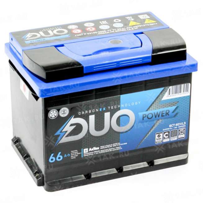 Аккумулятор DUO POWER (66 Ah, 12 V) Обратная, R+ L3 арт.DUOP 66-З-R 0