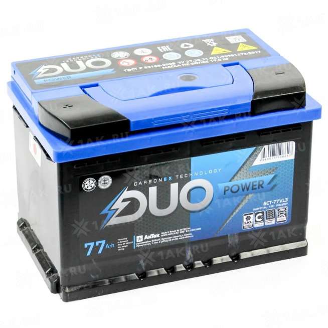 Аккумулятор DUO POWER (77 Ah, 12 V) Прямая, L+ L3 арт.DUOP 77-З-L 0