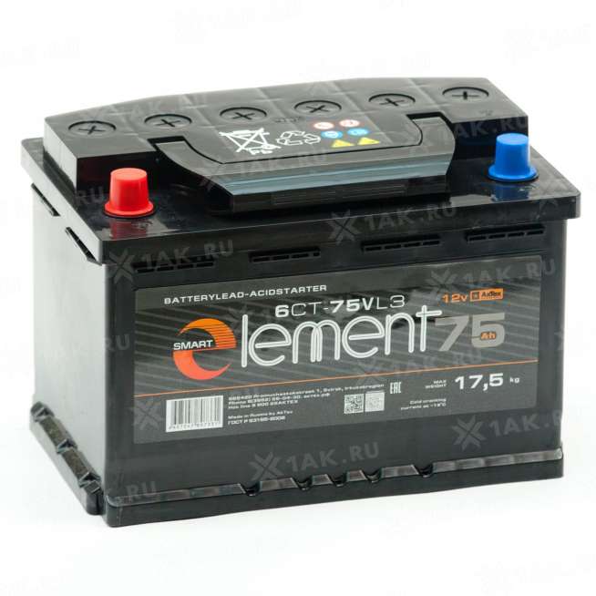 Аккумулятор SMART ELEMENT (75 Ah, 12 V) Прямая, L+ L3 арт.ELE 75-3-L 0
