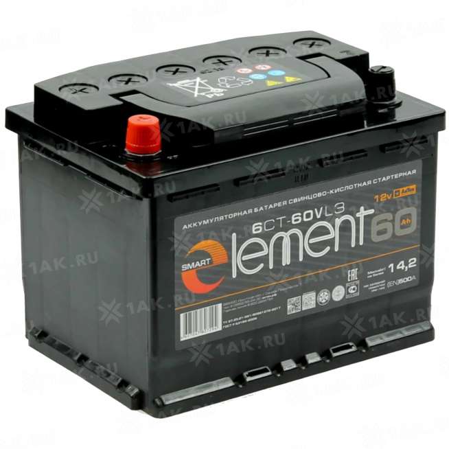 Аккумулятор SMART ELEMENT (60 Ah, 12 V) Прямая, L+ L2 арт.ELE 60-3-L 0