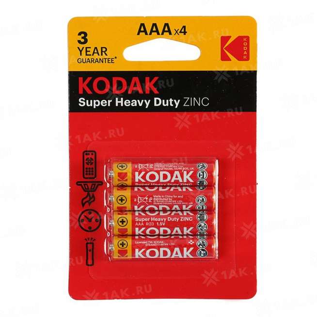 Элемент питания Kodak R03-4BL EXTRA HEAVY DUTY [K3AHZ-4] (блистер 4шт. AAA), Китай 0