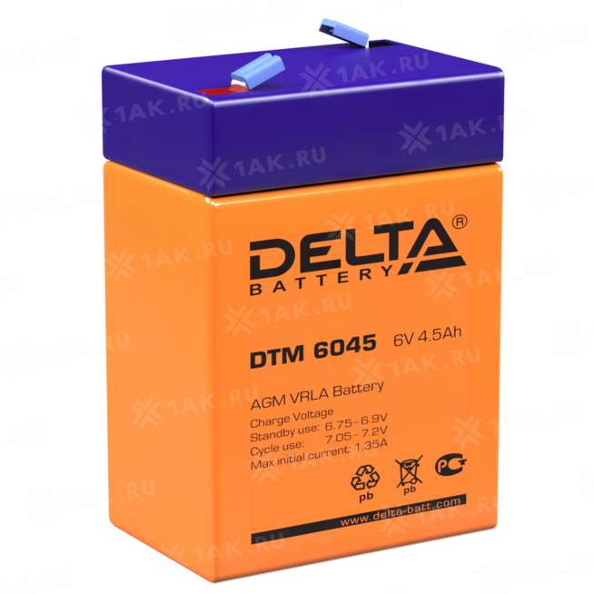 Аккумулятор DELTA (4.5 Ah,6 V) AGM 70x47x106 мм 0.78 кг 0
