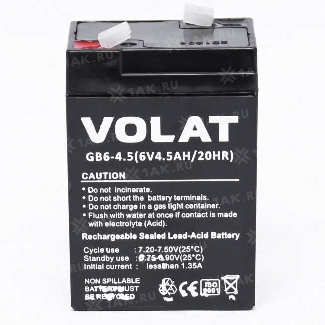 Аккумулятор VOLAT (4.5 Ah,6 V) AGM 70x47x106 мм 0.8 кг 0