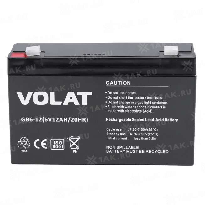Аккумулятор VOLAT (12 Ah,6 V) AGM 151x50x100 мм 1.8 кг 0