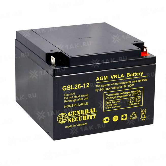 Аккумулятор GS (26 Ач,12 V) AGM 166x175x125 мм 8.3 кг 0
