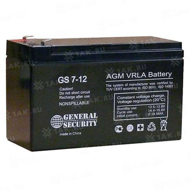 Аккумулятор GS (7 Ah,12 V) AGM 151x65x94 мм 1.95 кг 0