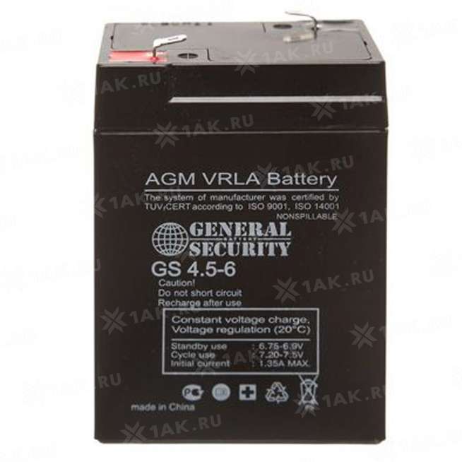 Аккумулятор GS (4.5 Ah,6 V) AGM 70x47x102 мм кг 0