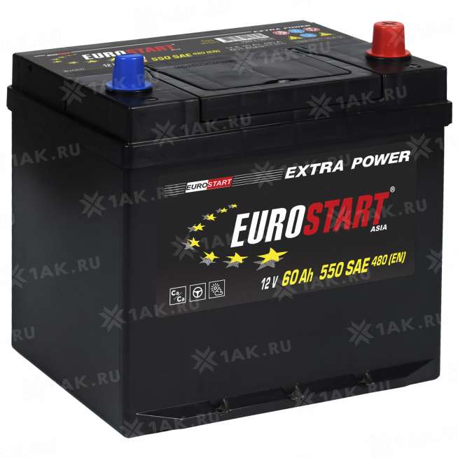 Аккумулятор EUROSTART Extra Power Asia (60 Ah, 12 V) Обратная, R+ D23 арт.EUA600 0
