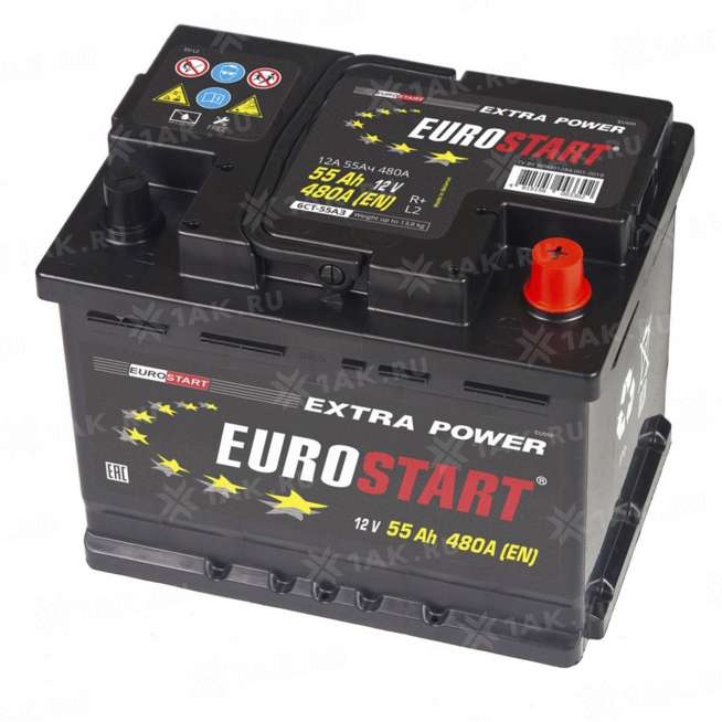 Аккумулятор EUROSTART Extra Power (55 Ah, 12 V) Обратная, R+ L2 арт.EU550 1