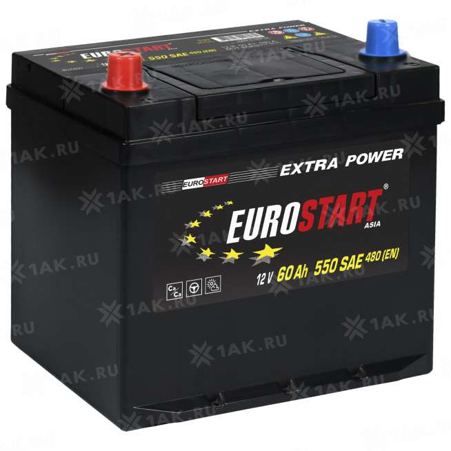 Аккумулятор EUROSTART Extra Power Asia (60 Ah, 12 V) Прямая, L+ D23 арт.EUA601 0