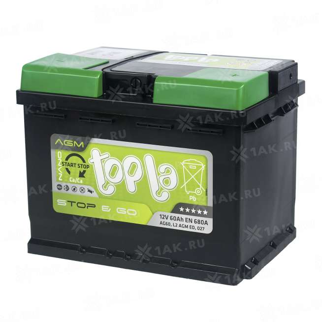 Аккумулятор TOPLA AGM Stop &amp; Go (60 Ah, 12 V) R+ L2 арт.114060 2