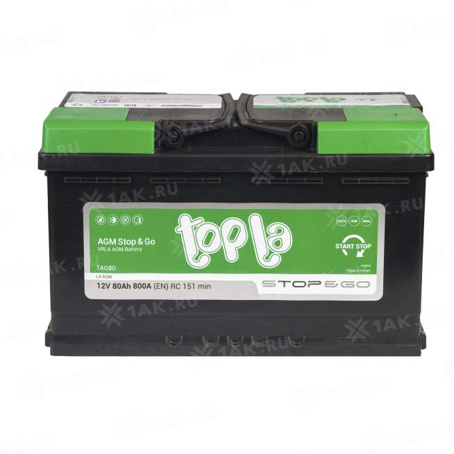 Аккумулятор TOPLA AGM Stop &amp; Go (80 Ah, 12 V) Обратная, R+ L4 арт.114080 2