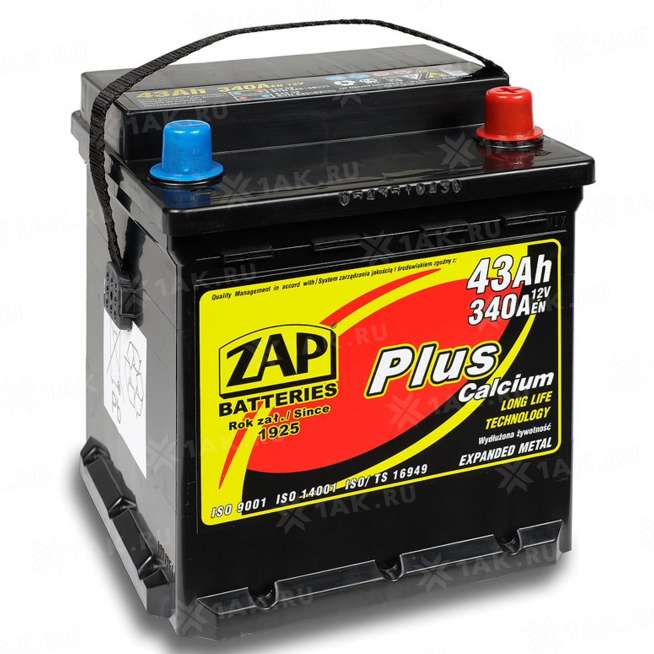 Аккумулятор ZAP PLUS (43 Ah, 12 V) Обратная, R+ L0 арт.543 08 0