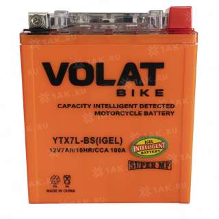 Аккумулятор VOLAT (7 Ah, 12 V) R+ YTX7L-BS арт.YTX7L-BS(iGEL)Volat